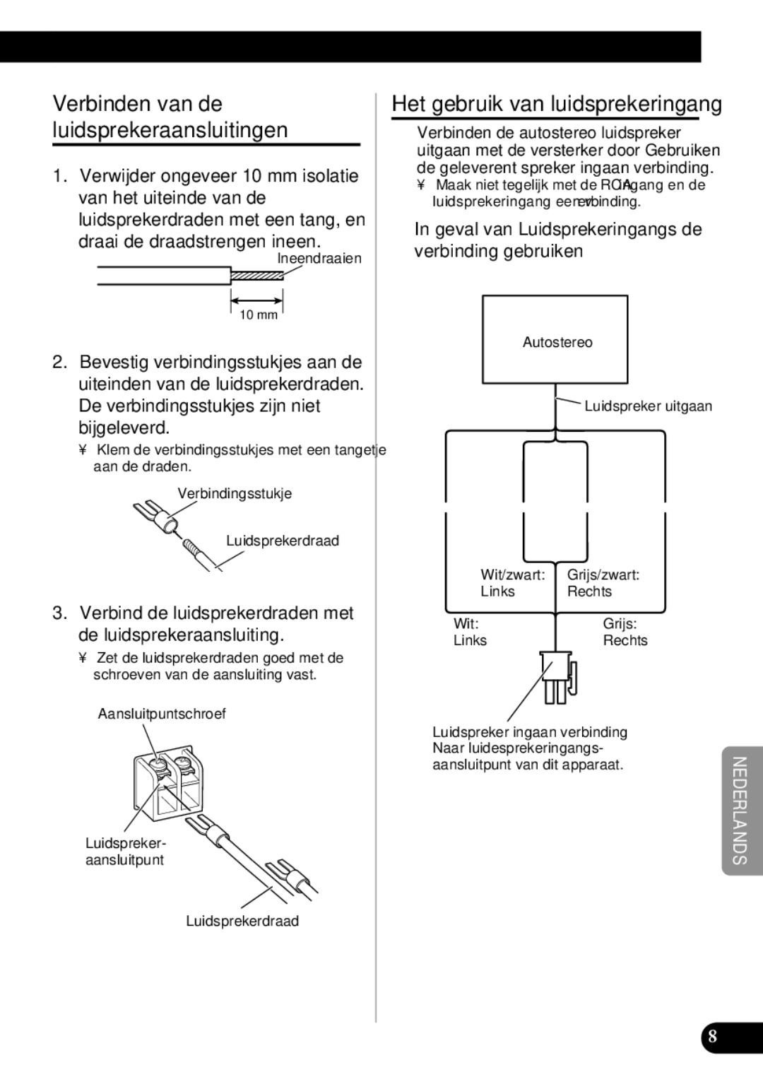 Pioneer GM-7300M Verbinden van de luidsprekeraansluitingen, Verbind de luidsprekerdraden met de luidsprekeraansluiting 