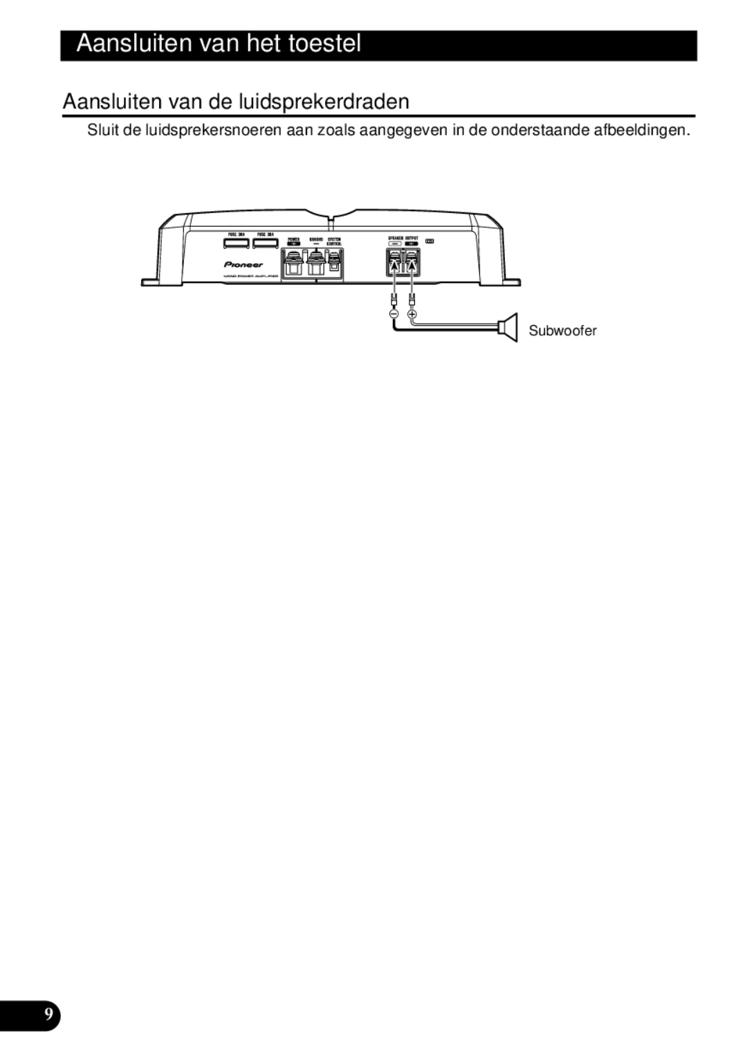 Pioneer GM-7300M owner manual Aansluiten van de luidsprekerdraden, Subwoofer 