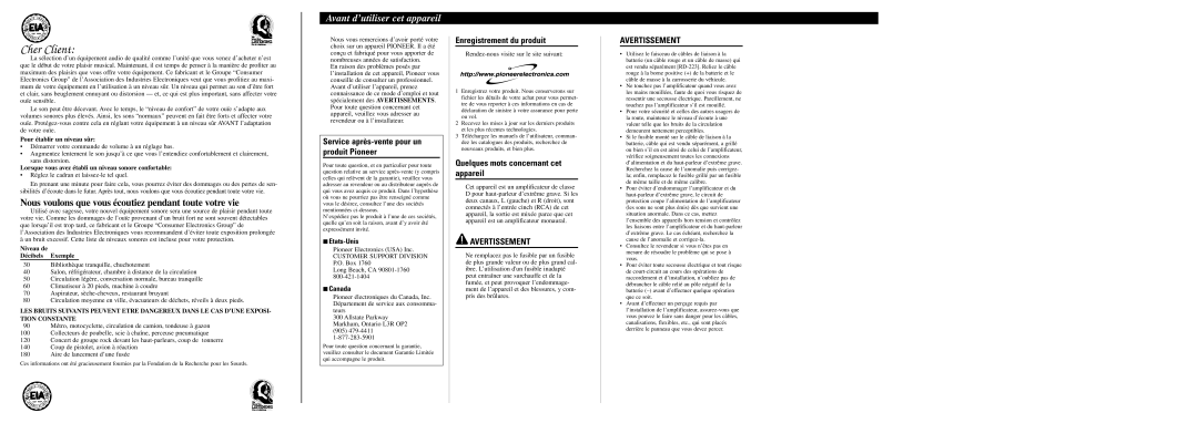 Pioneer GM-D510M owner manual Nous voulons que vous écoutiez pendant toute votre vie, Avant d’utiliser cet appareil 