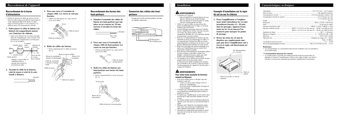 Pioneer GM-D510M owner manual Caractéristiques techniques, Raccordement de la borne d’alimentation 