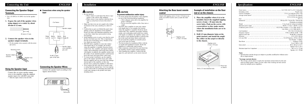 Pioneer GM-D8400M owner manual Installation, Specifications 