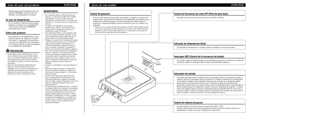 Pioneer GM-D8400M owner manual Antes de usar este producto, Ajuste de esta unidad 