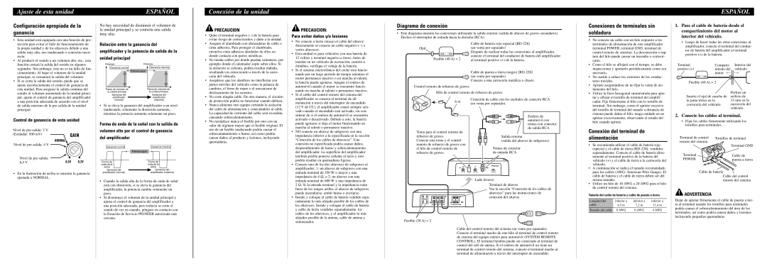 Pioneer GM-D8400M owner manual Conexión de la unidad, Configuración apropiada de la ganancia, Diagrama de conexión 