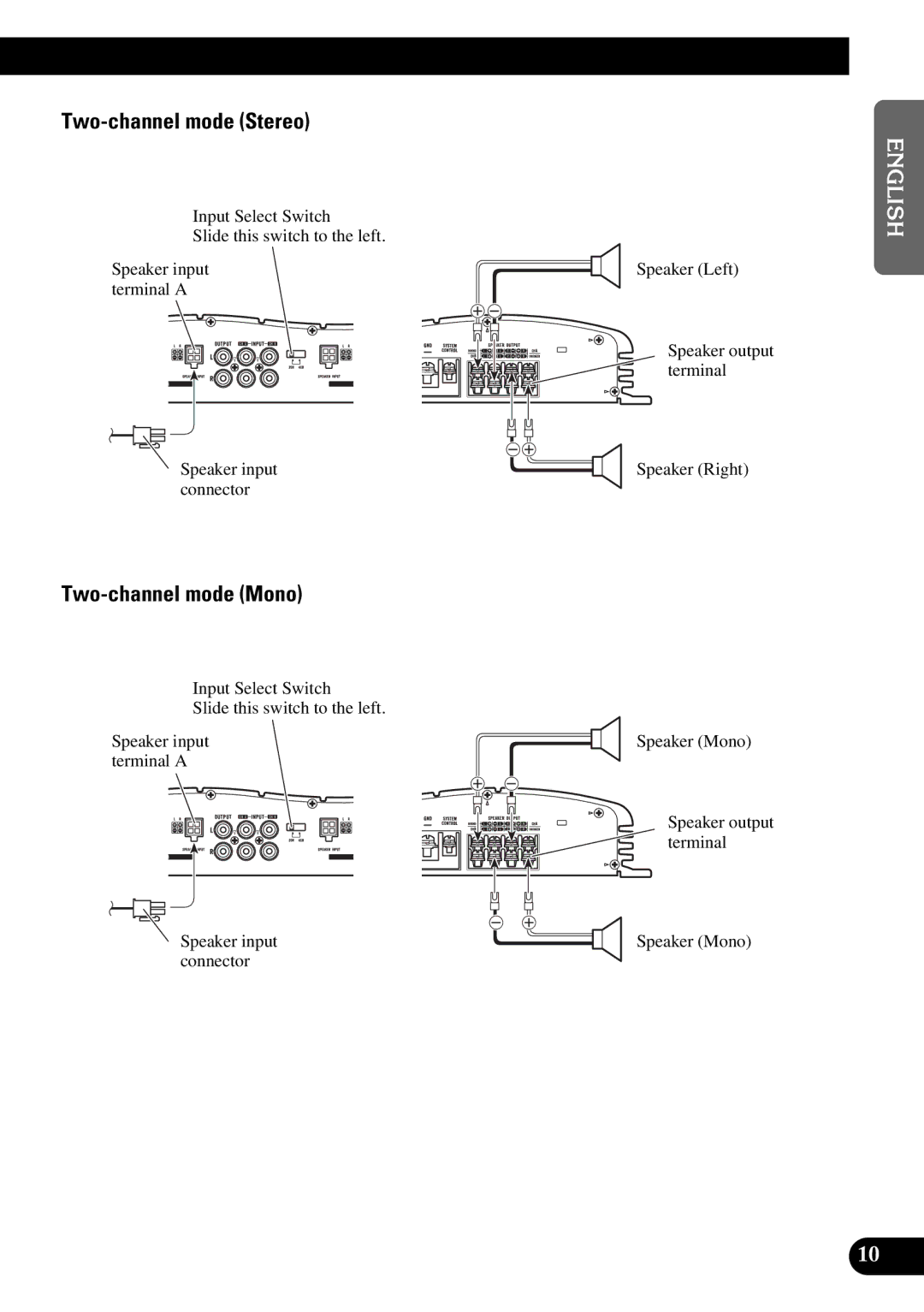 Pioneer GM-X354 owner manual Two-channel mode Stereo, Two-channel mode Mono 