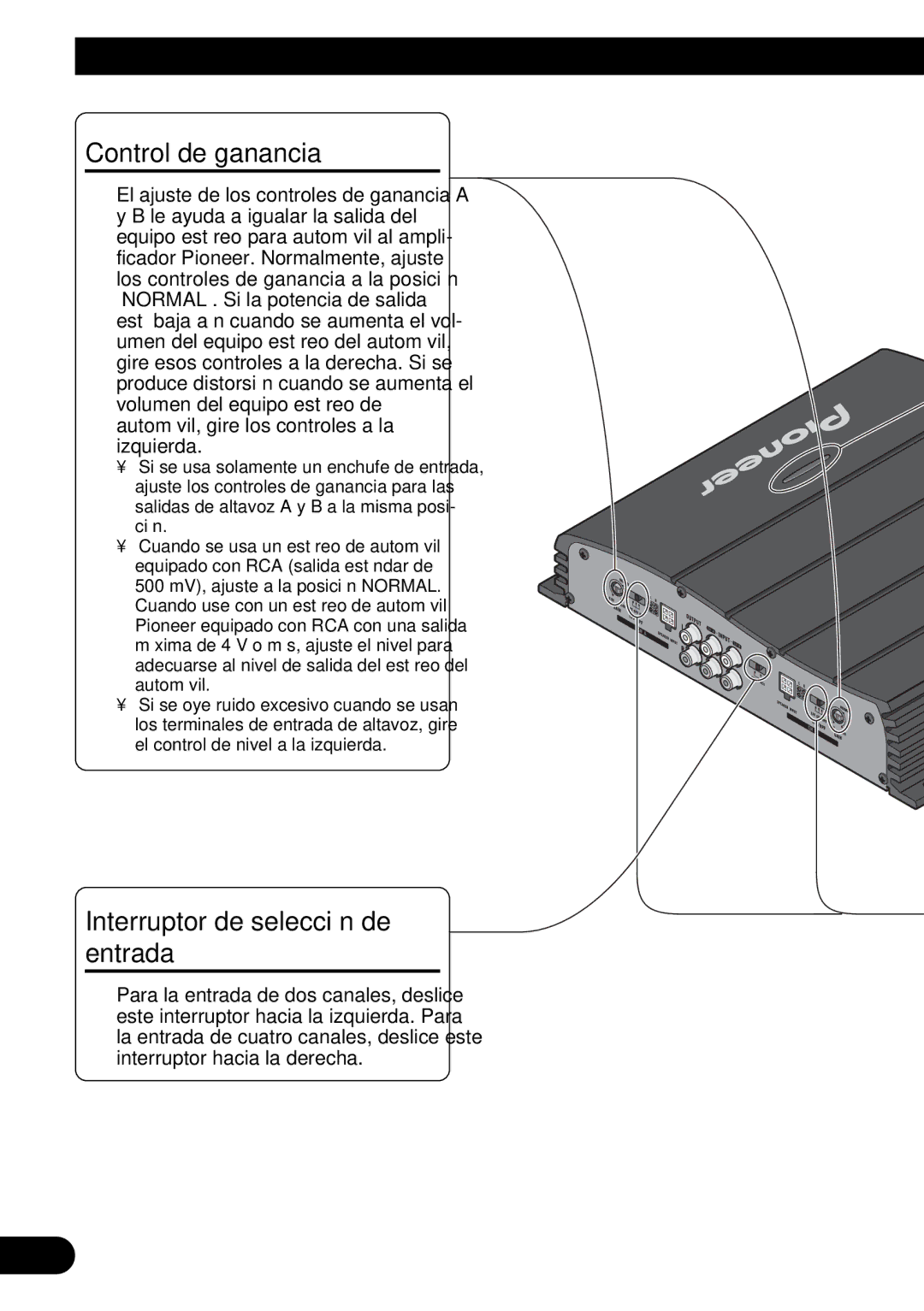 Pioneer GM-X354 owner manual Ajuste de esta unidad, Control de ganancia, Interruptor de selección de entrada 