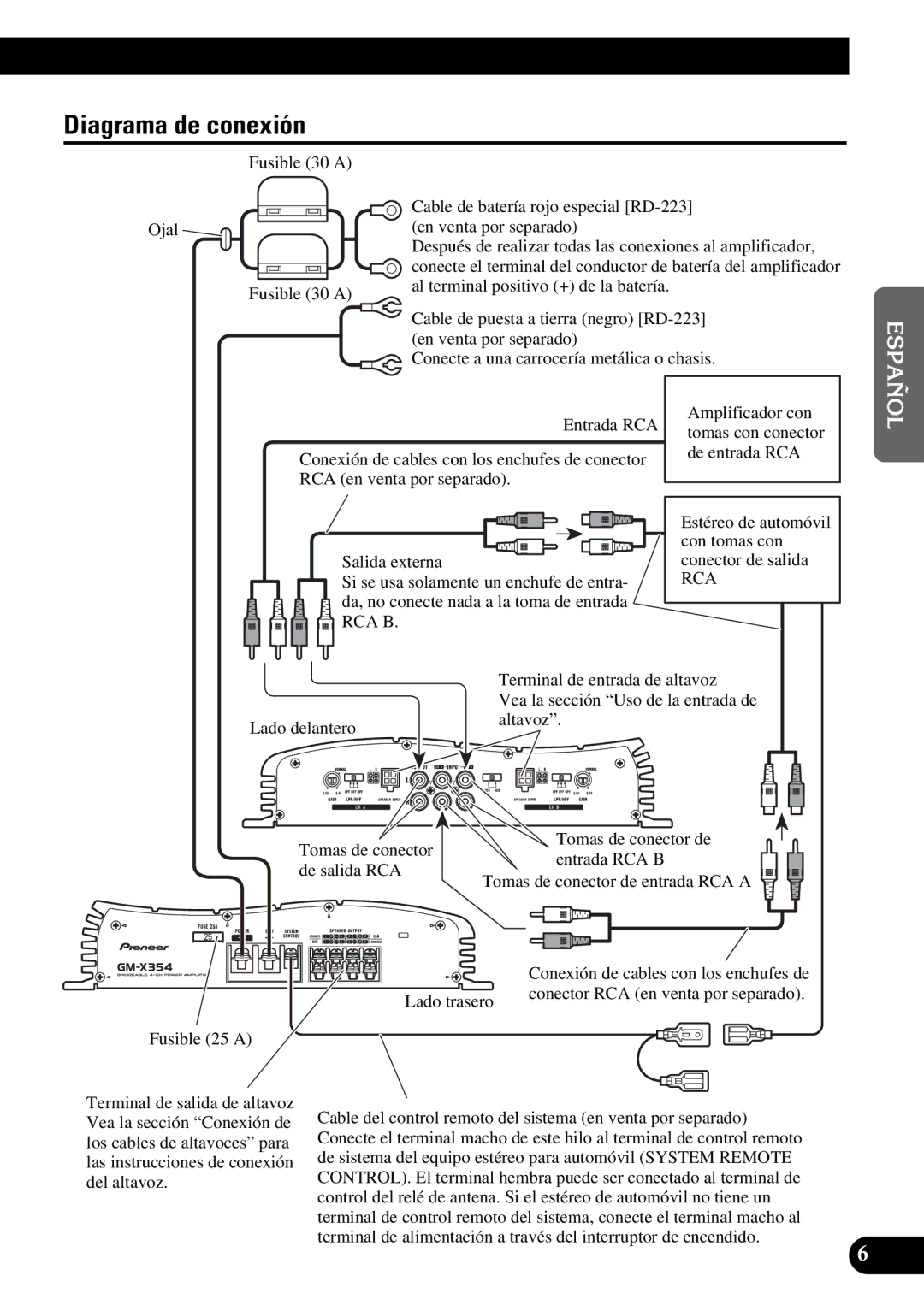 Pioneer GM-X354 owner manual Diagrama de conexión 