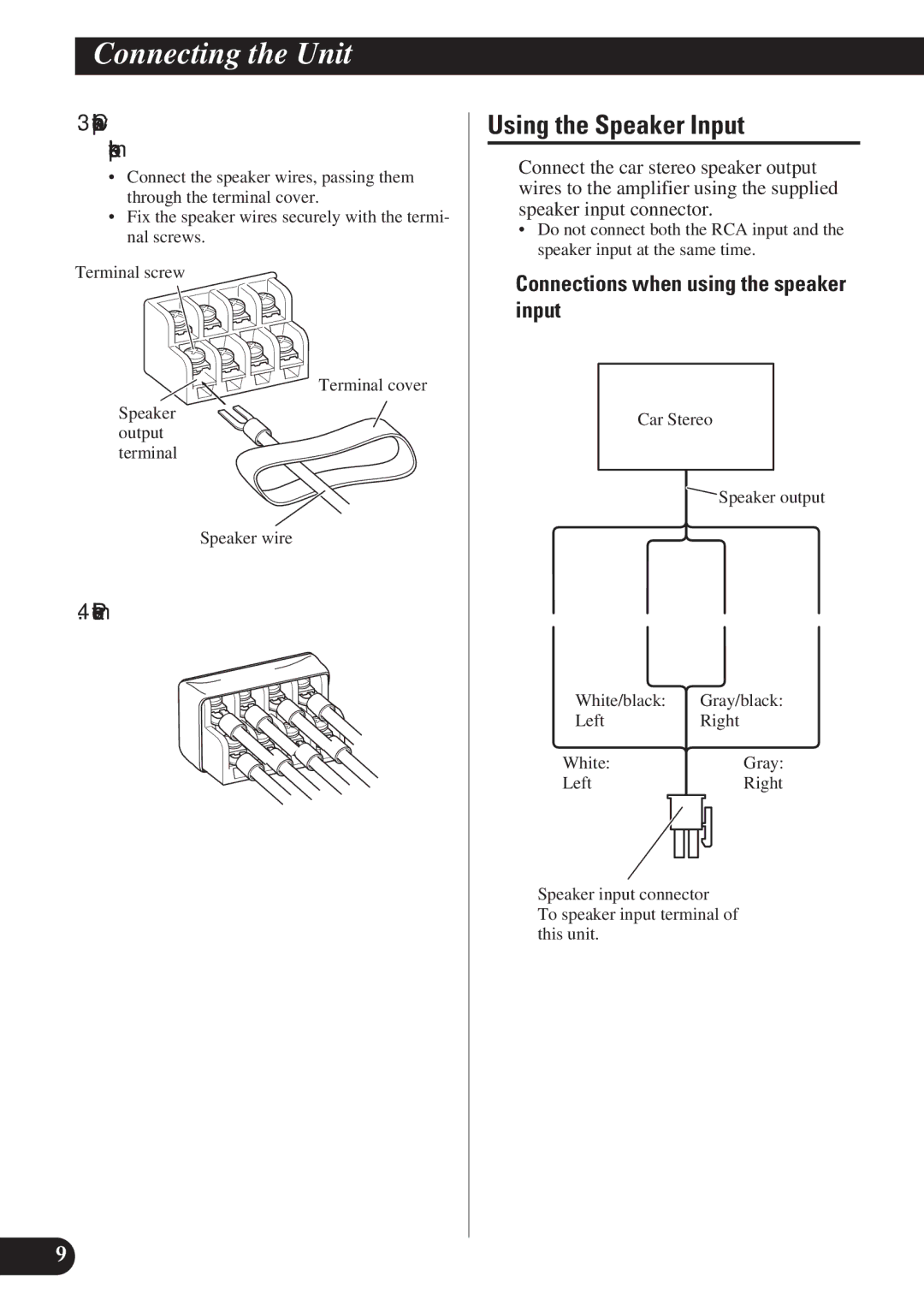 Pioneer GM-X374, GM-X574 owner manual Using the Speaker Input, Connections when using the speaker input 