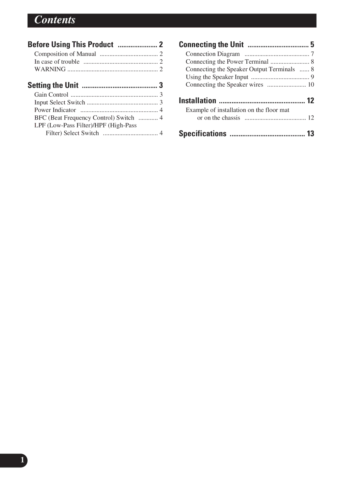 Pioneer GM-X374, GM-X574 owner manual Contents 