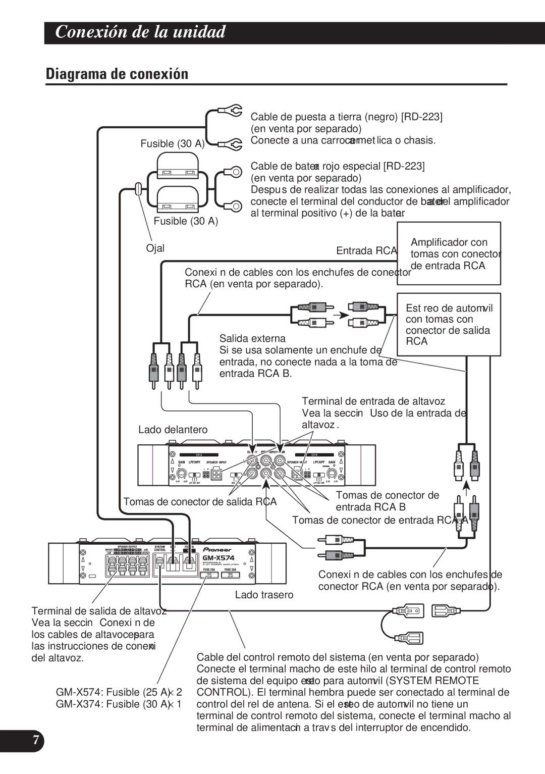 Pioneer GM-X374, GM-X574 owner manual Diagrama de conexión 