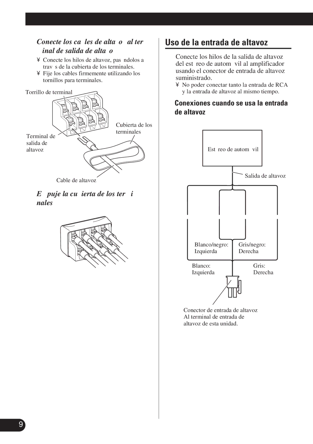 Pioneer GM-X374, GM-X574 owner manual Uso de la entrada de altavoz, Conexiones cuando se usa la entrada de altavoz 