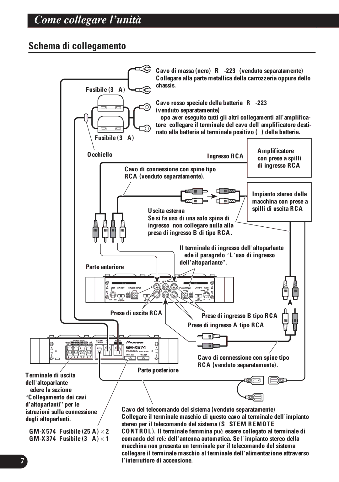 Pioneer GM-X374, GM-X574 owner manual Schema di collegamento 