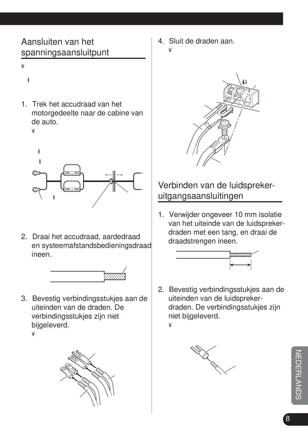 Pioneer GM-X574, GM-X374 Verbinden van de luidspreker, Uitgangsaansluitingen, Aansluiten van het spanningsaansluitpunt 