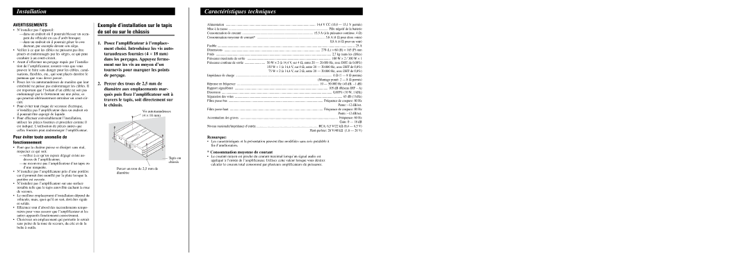 Pioneer GM-X542 owner manual Caractéristiques techniques, Pour éviter toute anomalie de fonctionnement, Remarque 