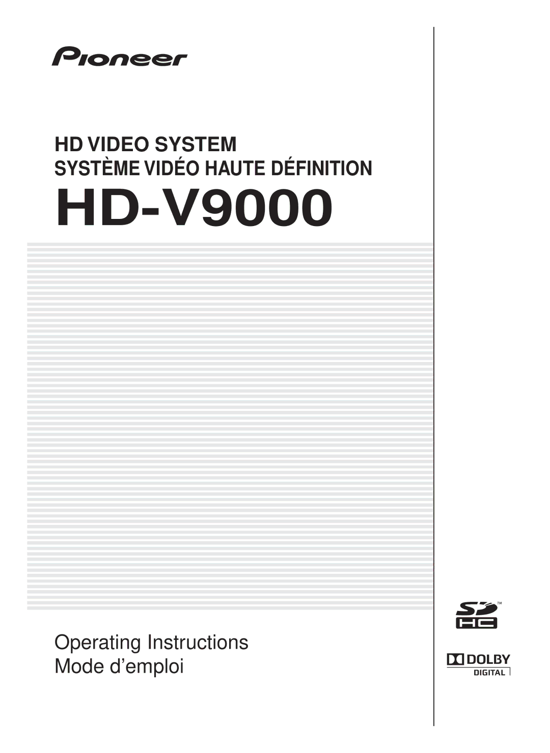 Pioneer HD-V9000 manual 