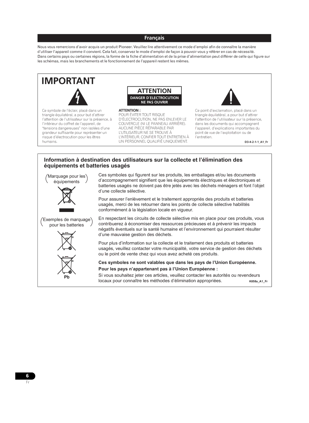 Pioneer HD-V9000 manual Français 