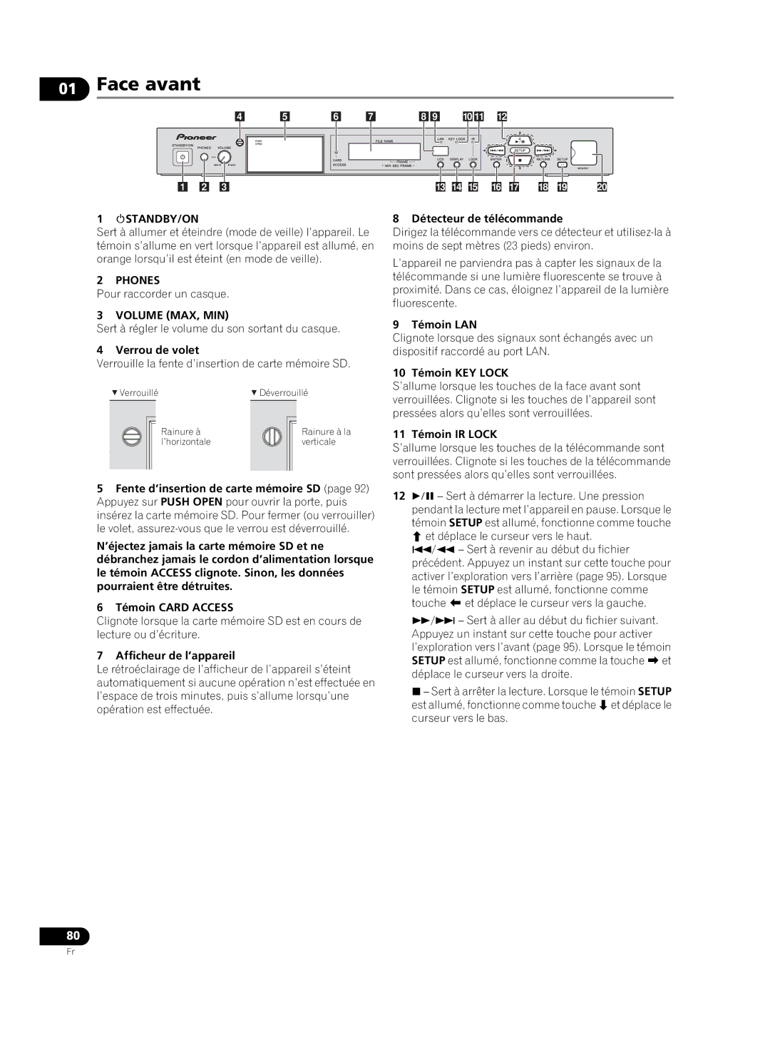 Pioneer HD-V9000 manual Face avant 