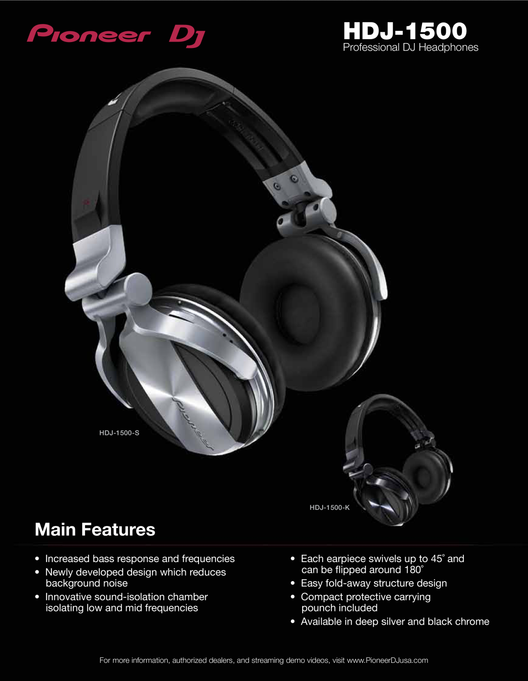 Pioneer HDJ-1500-S, HDJ-1500-K manual Professional DJ Headphones, Main Features 