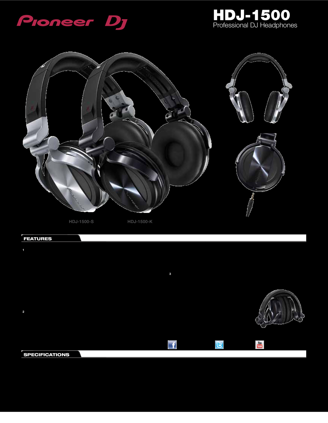 Pioneer Professional DJ Headphones, HDJ-1500-SHDJ-1500-K, Features, 1Designed For Both Playability And Performance 