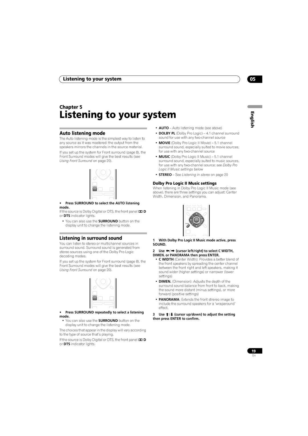 Pioneer SX-SW260, HTS-260 Listening to your system Chapter, Auto listening mode, Listening in surround sound, English 