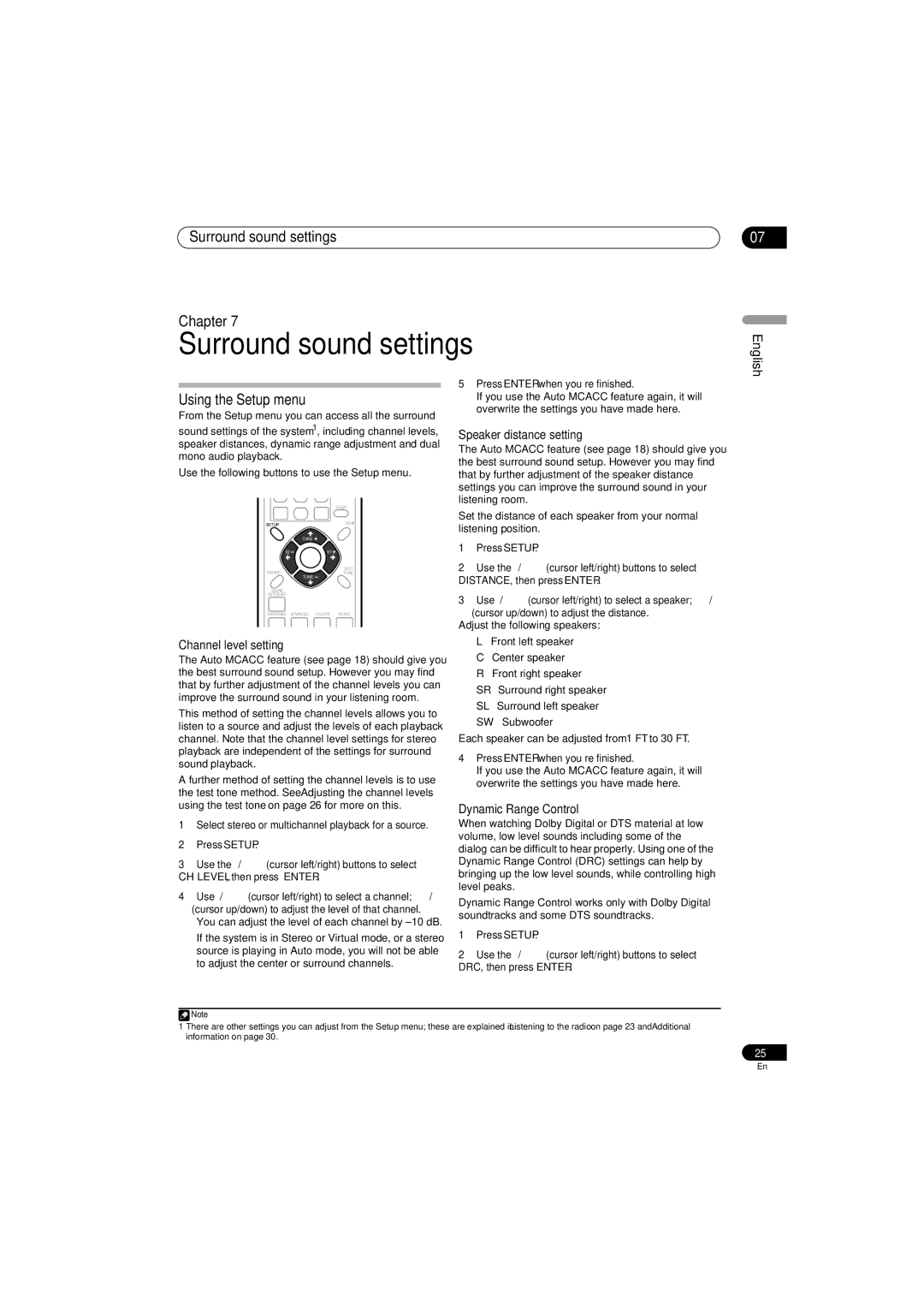 Pioneer SX-SW570, HTS-570 operating instructions Surround sound settings Chapter, Using the Setup menu 