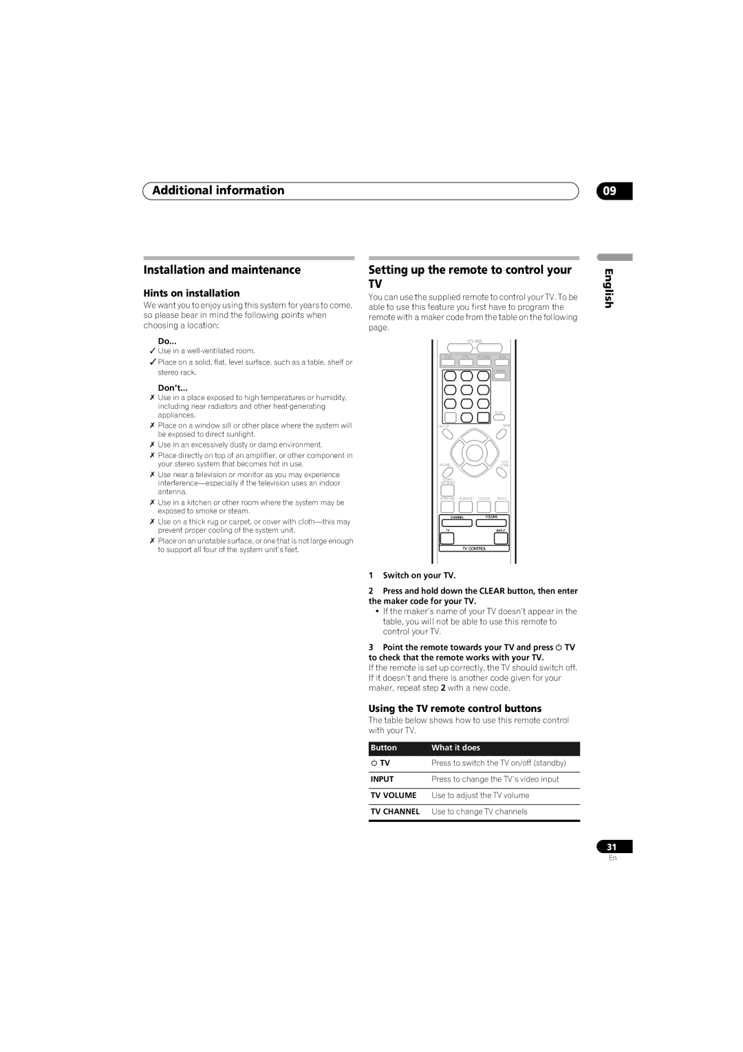 Pioneer SX-SW570, HTS-570 Additional information Installation and maintenance, Setting up the remote to control your 