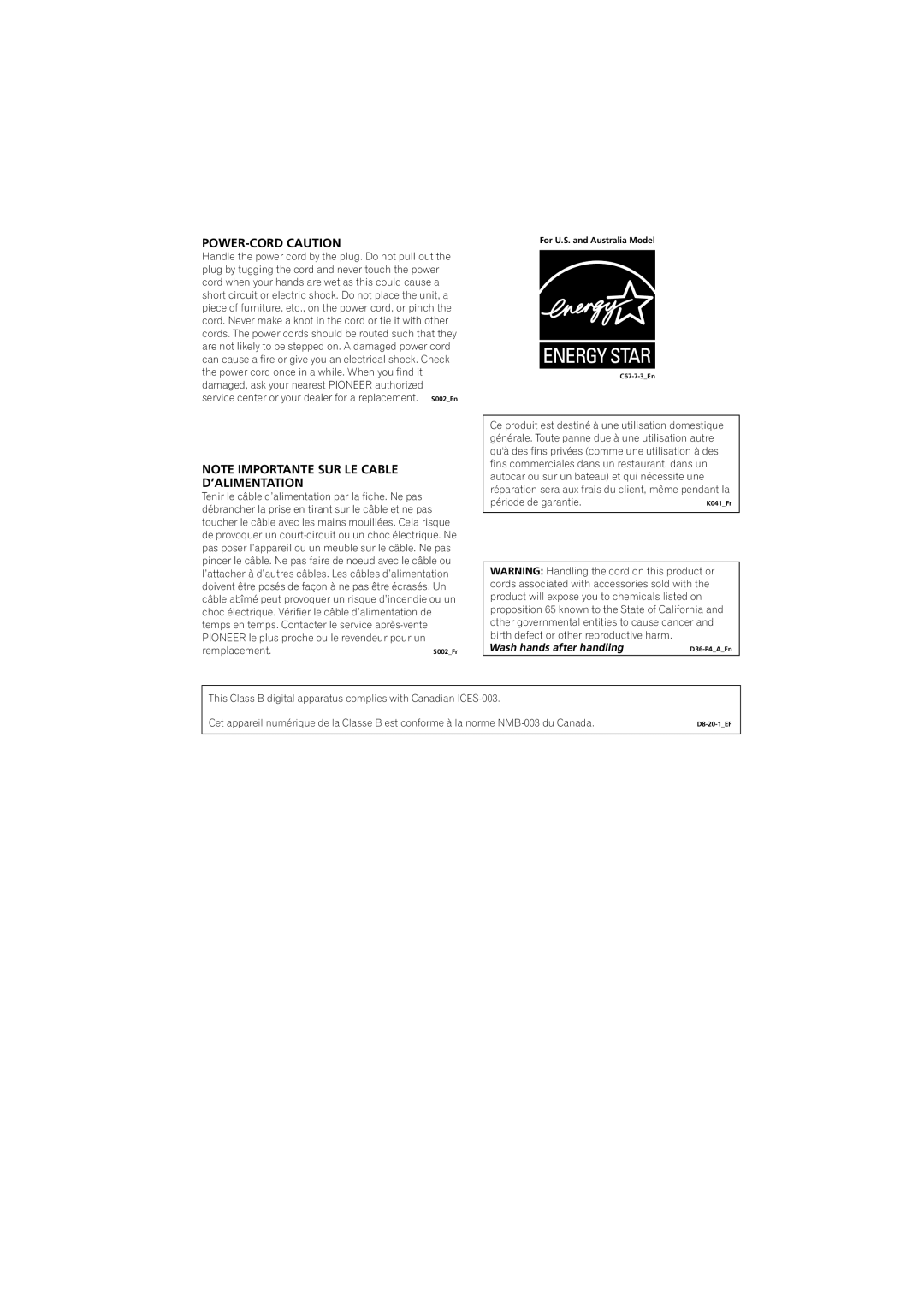 Pioneer HTS-570, SX-SW570 operating instructions POWER-CORD Caution 