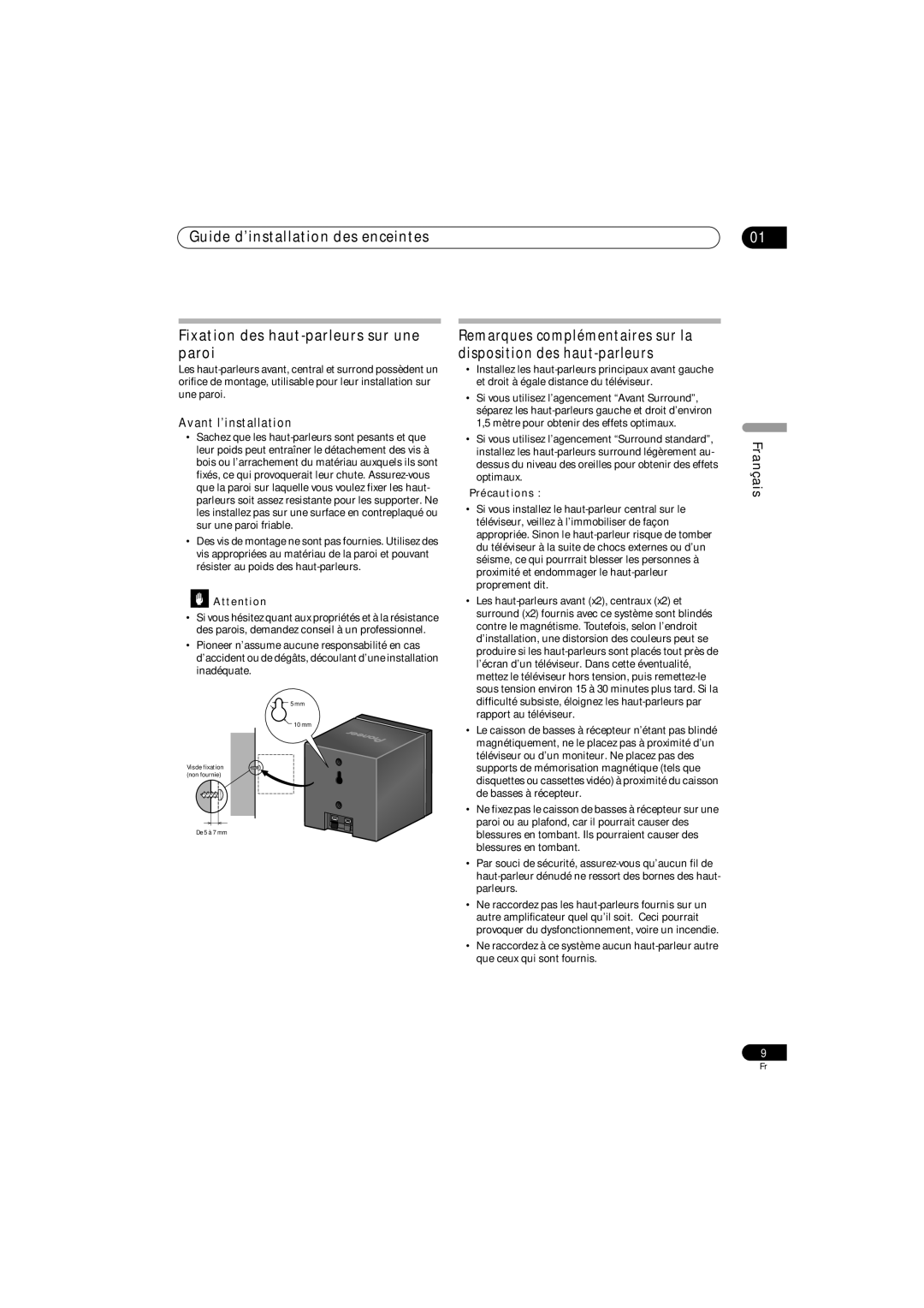 Pioneer SX-SW570, HTS-570 operating instructions Avant l’installation, Précautions 