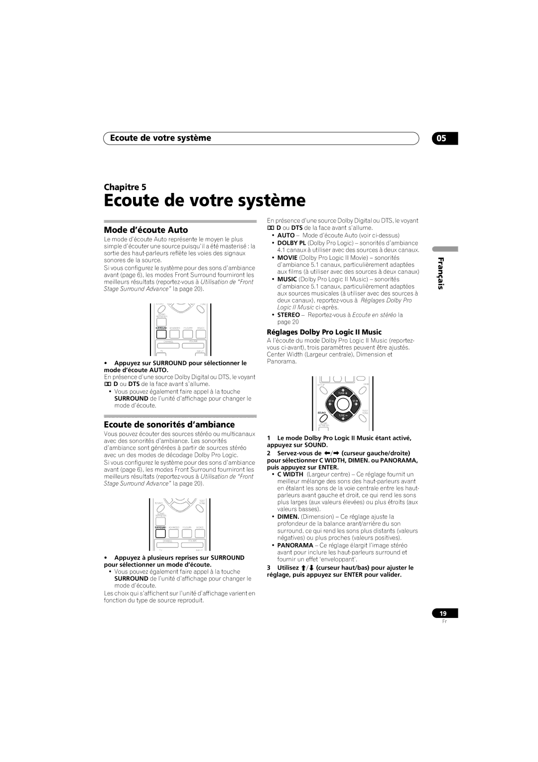 Pioneer SX-SW570, HTS-570 Ecoute de votre système Chapitre, Mode d’écoute Auto, Ecoute de sonorités d’ambiance 