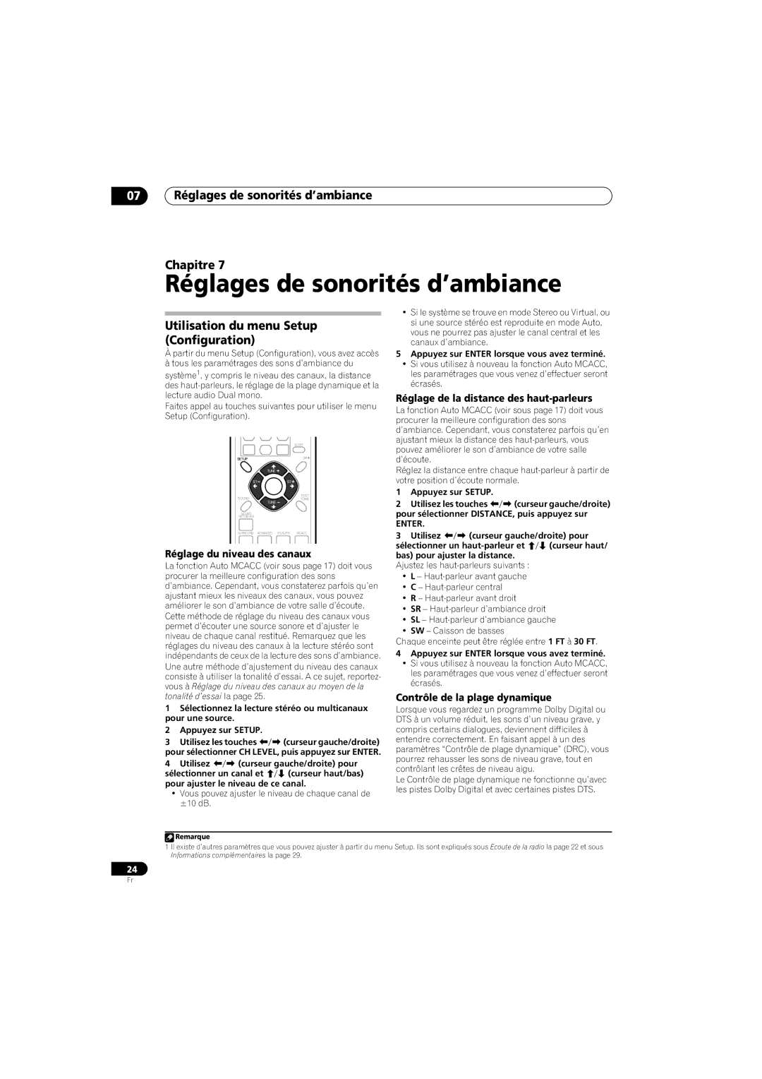 Pioneer HTS-570, SX-SW570 07 Réglages de sonorités d’ambiance Chapitre, Utilisation du menu Setup Configuration 