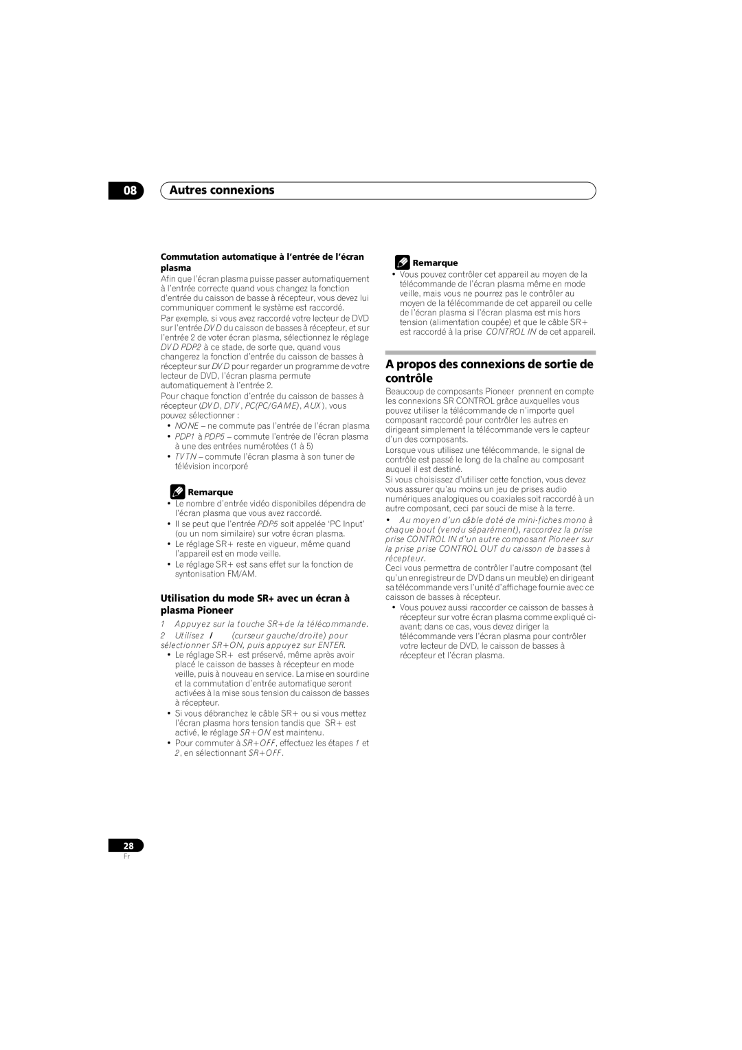 Pioneer HTS-570, SX-SW570 operating instructions Autres connexions, Propos des connexions de sortie de contrôle 