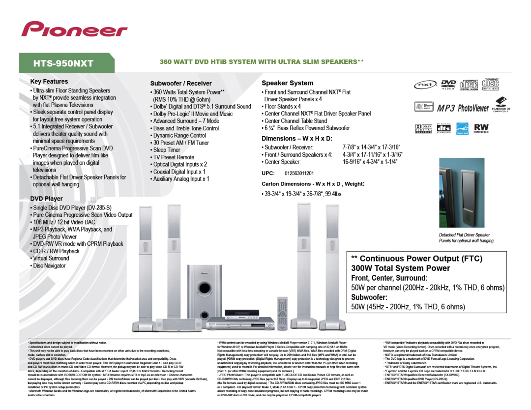 Pioneer HTS-950NXT manual 