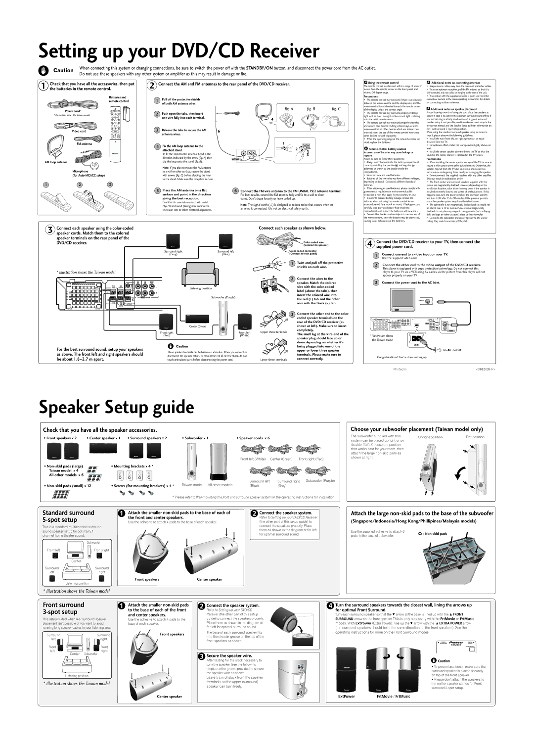 Pioneer HTZ-333DVD setup guide Connect each speaker as shown below, For the best surround sound, setup your speakers 