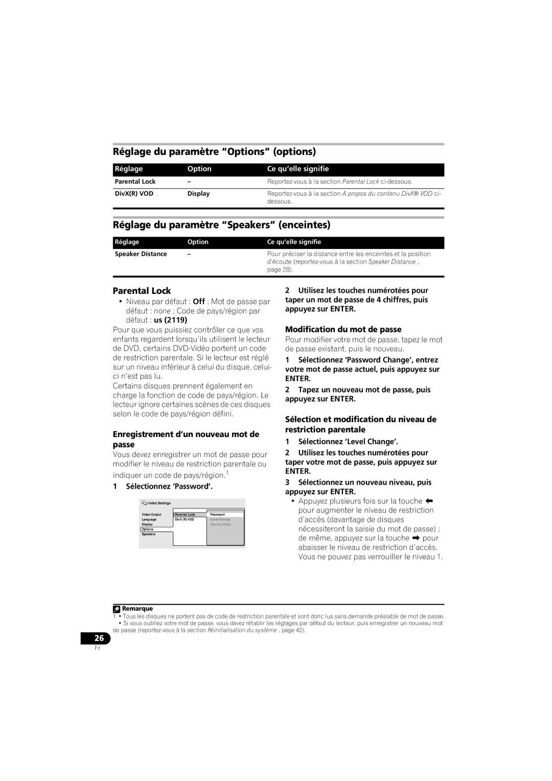 Pioneer HTZ-360DV manual Réglage du paramètre Options options, Réglage du paramètre Speakers enceintes 