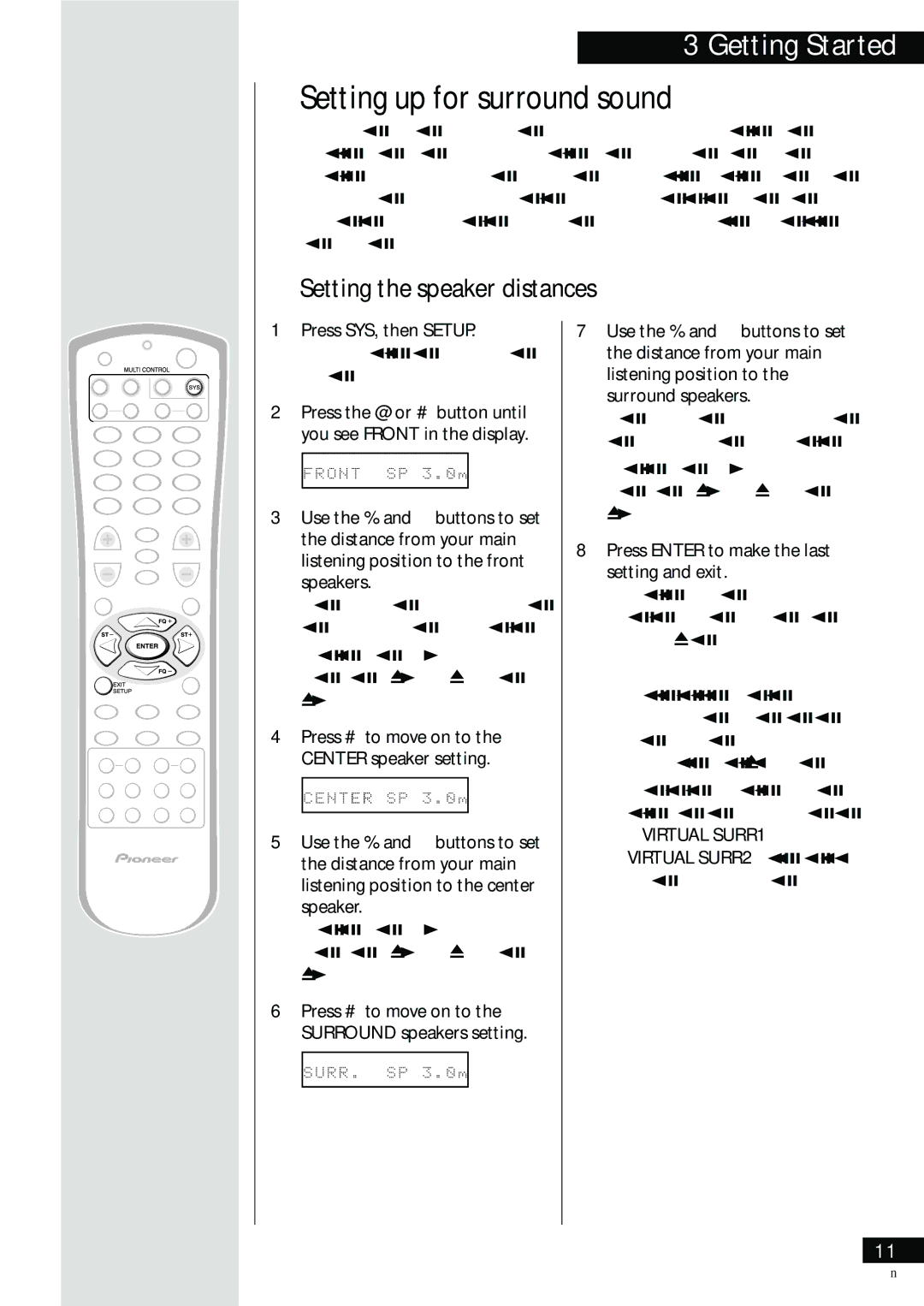 Pioneer HTZ-55DV manual Setting up for surround sound, Setting the speaker distances, Press SYS, then Setup 