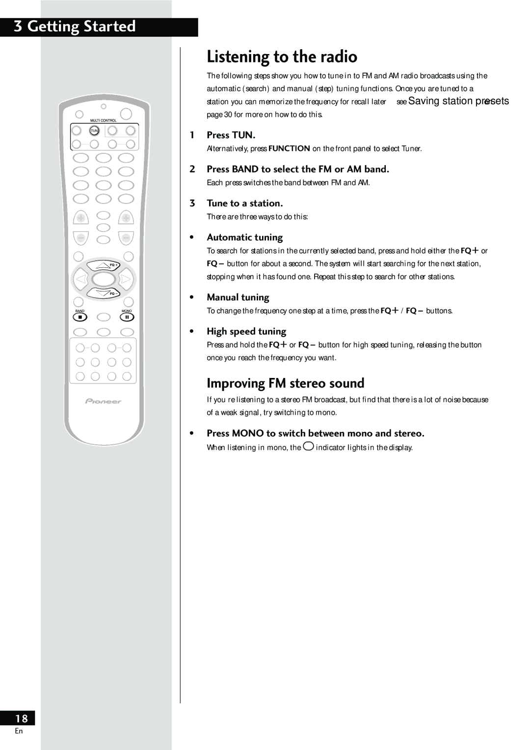 Pioneer HTZ-55DV manual Listening to the radio, Improving FM stereo sound 