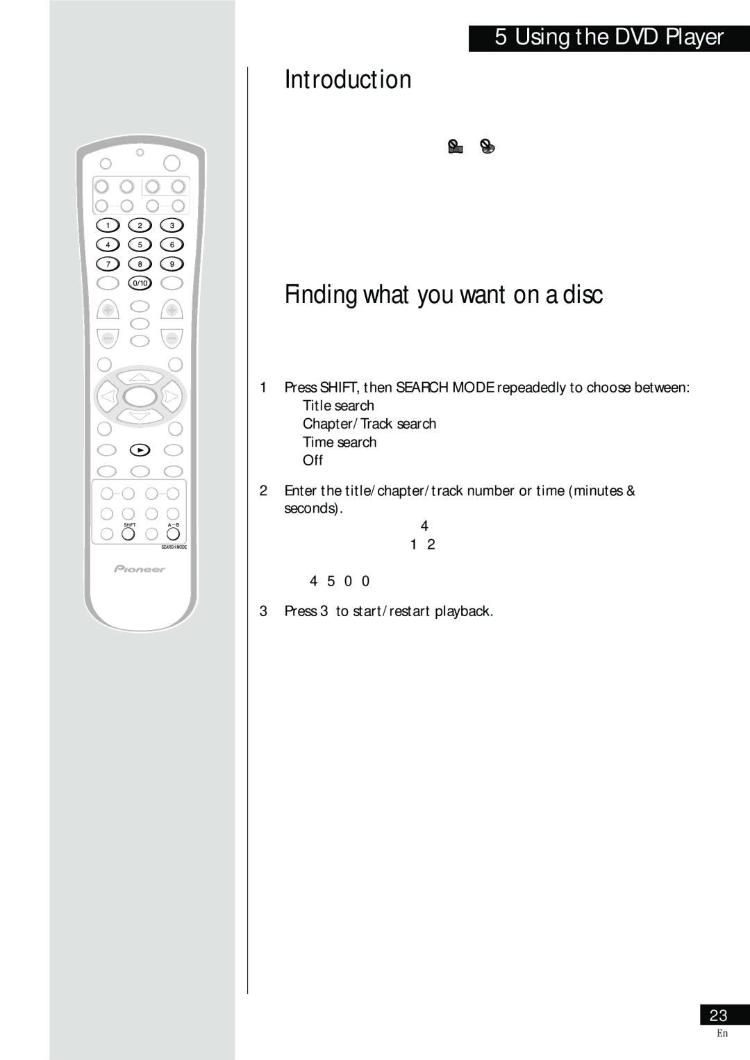 Pioneer HTZ-55DV Finding what you want on a disc, Time search DVD and Video CD only, Press 3 to start/restart playback 