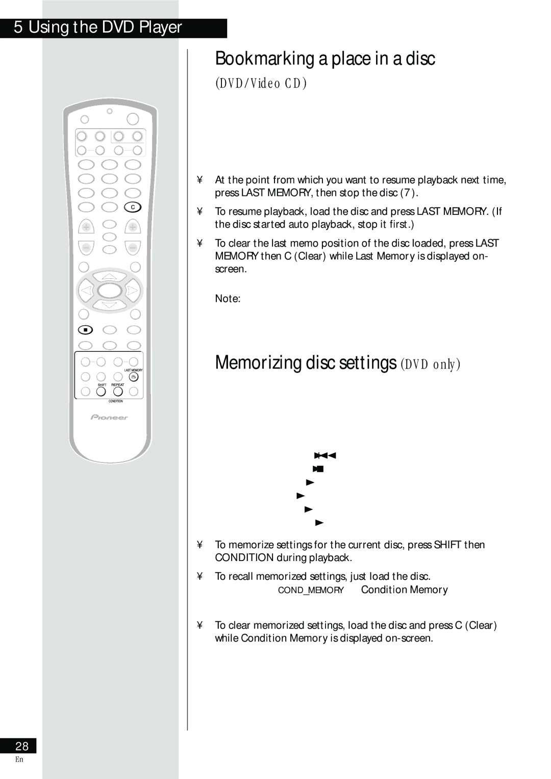 Pioneer HTZ-55DV manual Bookmarking a place in a disc, Memorizing disc settings DVD only, Screen 