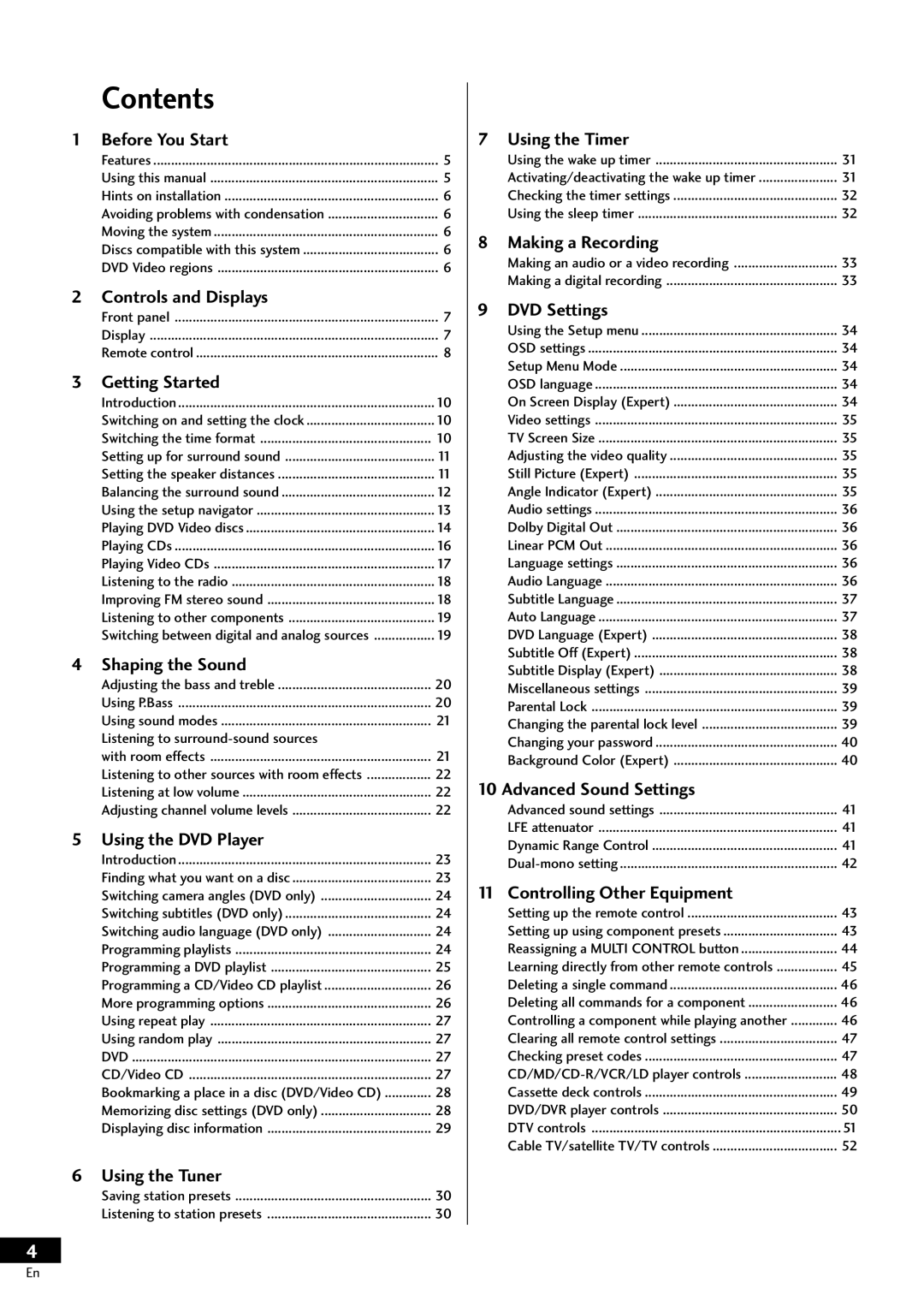 Pioneer HTZ-55DV manual Contents 