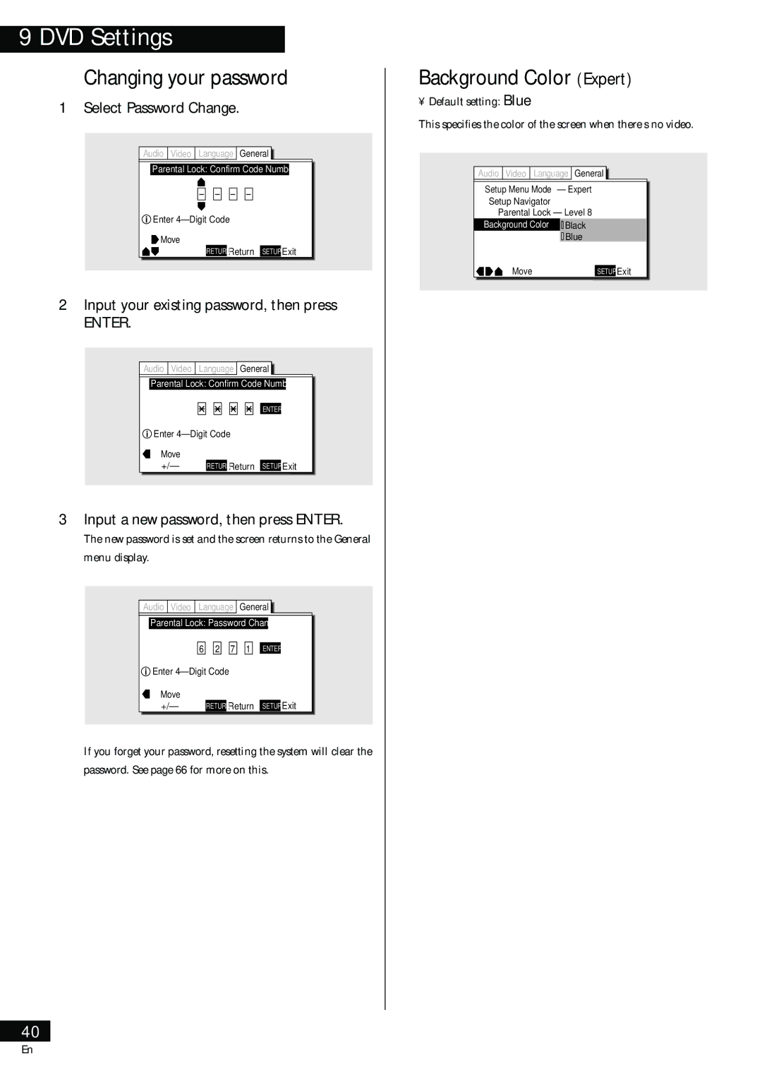 Pioneer HTZ-55DV manual Changing your password, Background Color Expert, Select Password Change 