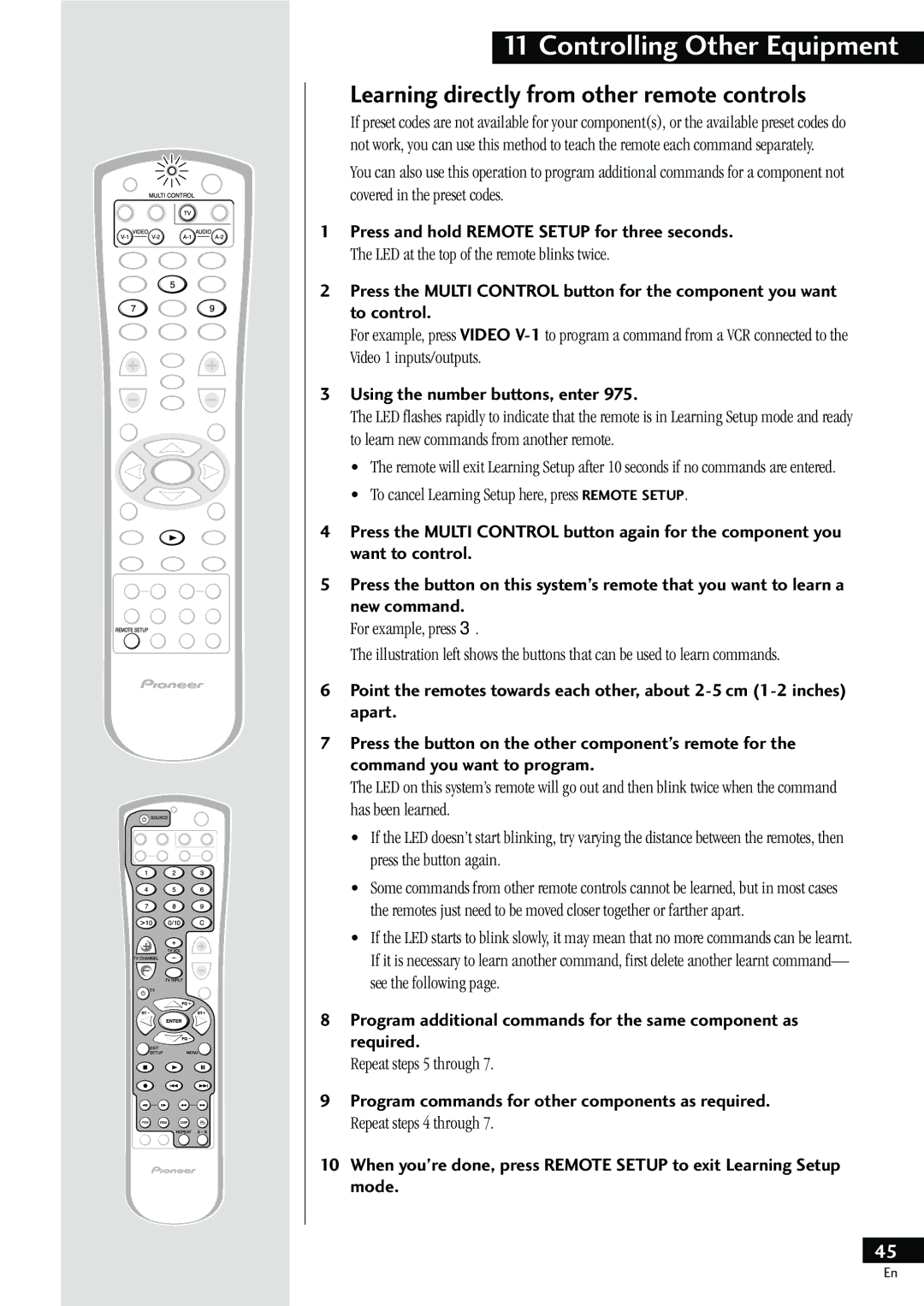 Pioneer HTZ-55DV manual Learning directly from other remote controls, Using the number buttons, enter 