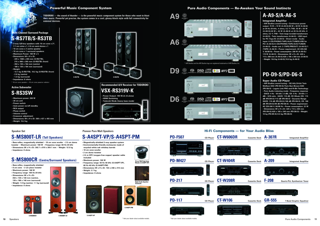 Pioneer HTZ280DVD-AP S-A4SPT-VP/S-A4SPT-PM, Multi-ChannelSurround Package, Active Subwoofer, Speaker Set, D9 D6, S-RS3SW 