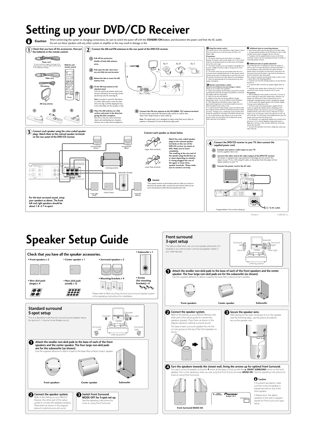 Pioneer HTZ131DVD operating instructions Video cord, FM antenna, Pull off the protective shields of both AM antenna wires 