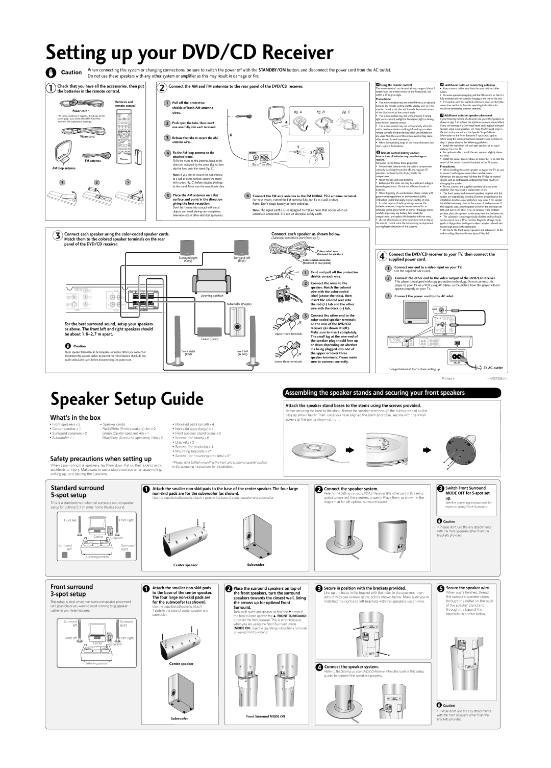 Pioneer HTZ232DVD instruction manual Switch Front Surround Mode OFF for 5-spot set up, Front speakers, turn the surround 