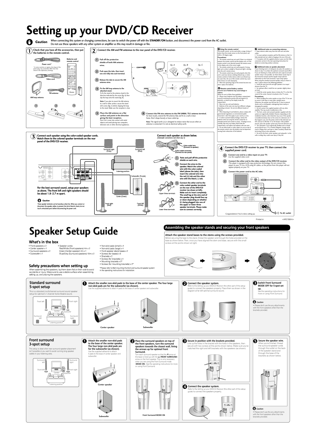 Pioneer HTZ232DVD instruction manual Setting up your DVD/CD Receiver, Speaker Setup Guide, Whats in the box, spotsetup 