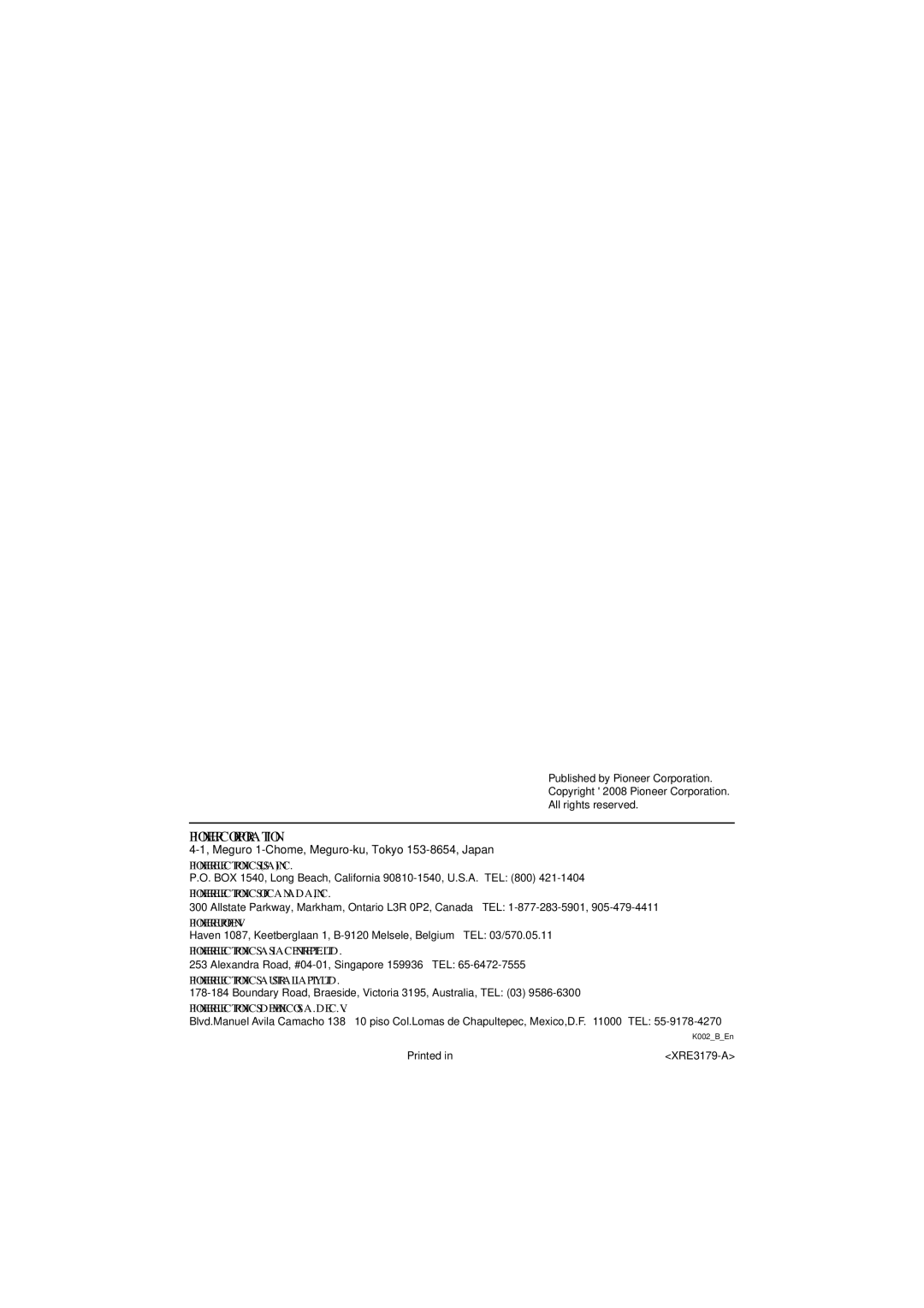 Pioneer HTZ373DVD, XV-DV373, HTZ777DVD, XV-DV777, S-DV777T, S-DV777SW operating instructions Pioneer Corporation 