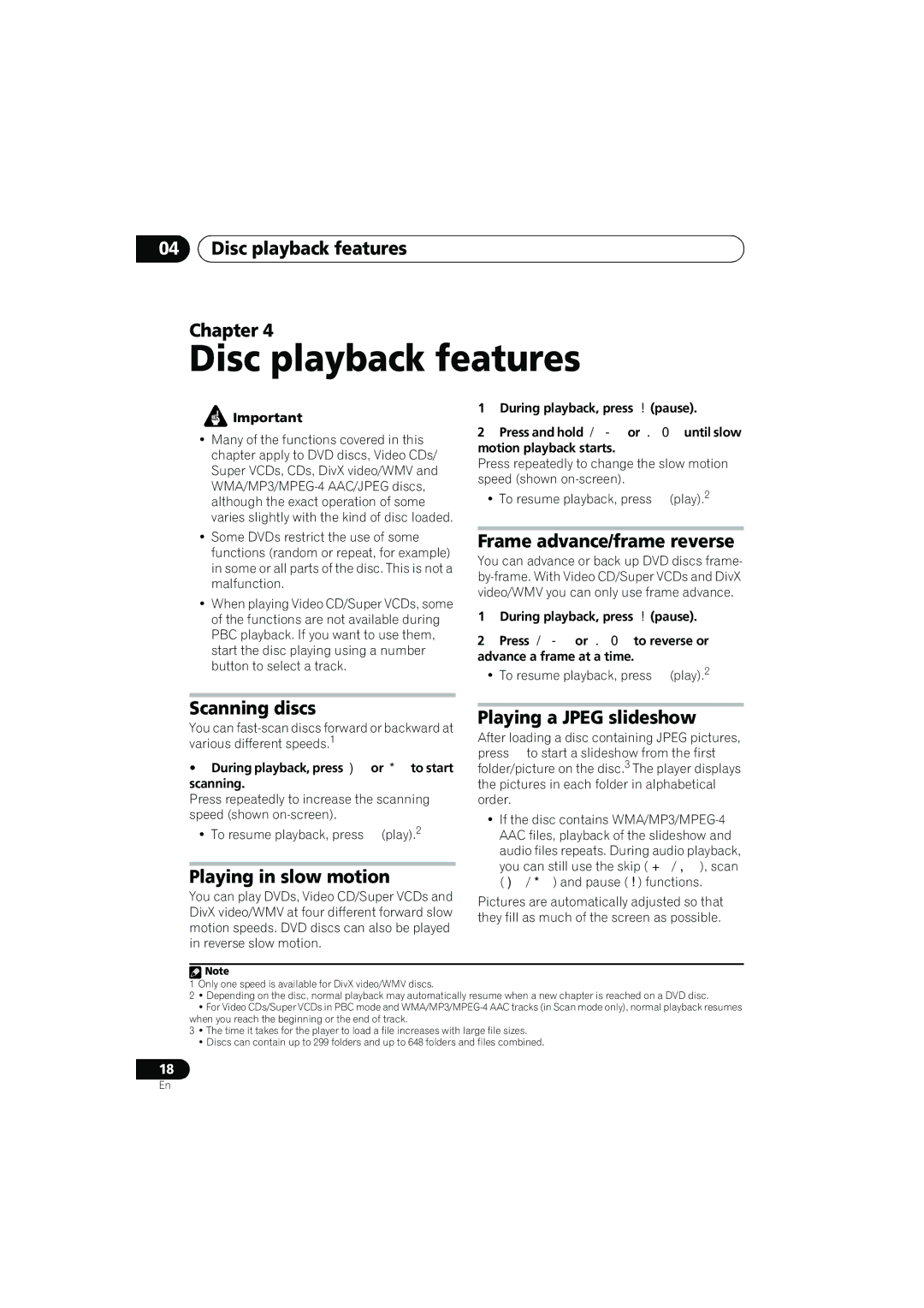 Pioneer HTZ373DVD, XV-DV373, HTZ777DVD, XV-DV777, S-DV777T, S-DV777SW operating instructions Disc playback features 