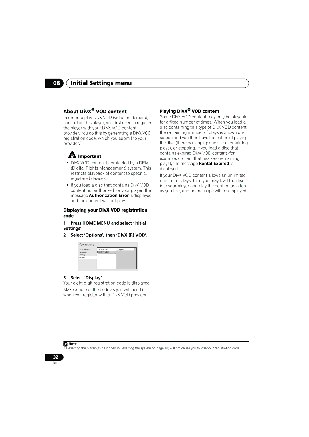 Pioneer HTZ777DVD, HTZ373DVD About DivX VOD content, Displaying your DivX VOD registration code, Playing DivX VOD content 