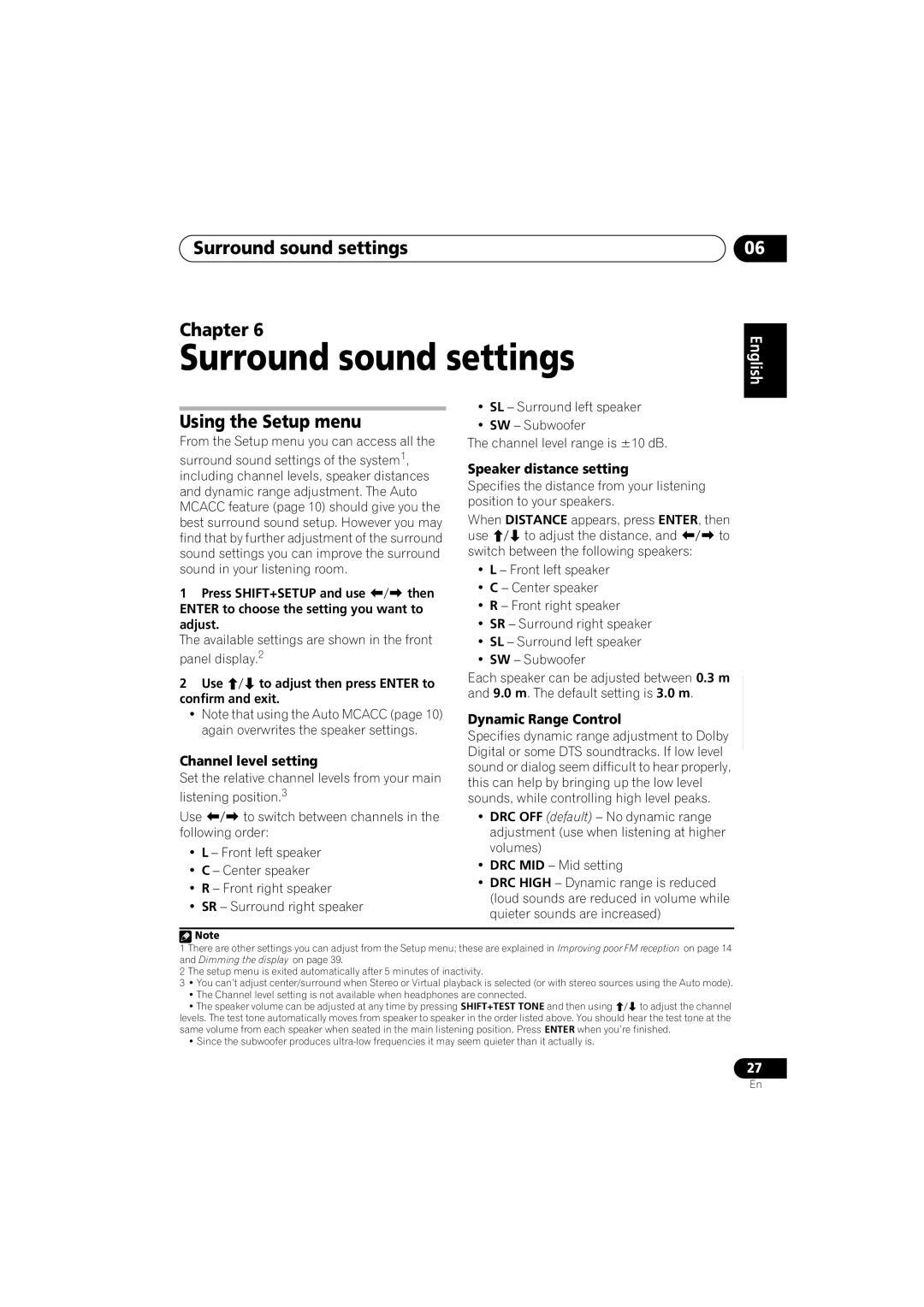 Pioneer HTZ363DVD, HTZ767DVD, HTZ565DVD, XV-DV767, S-DV363, S-DV2SW Surround sound settings Chapter, Using the Setup menu 