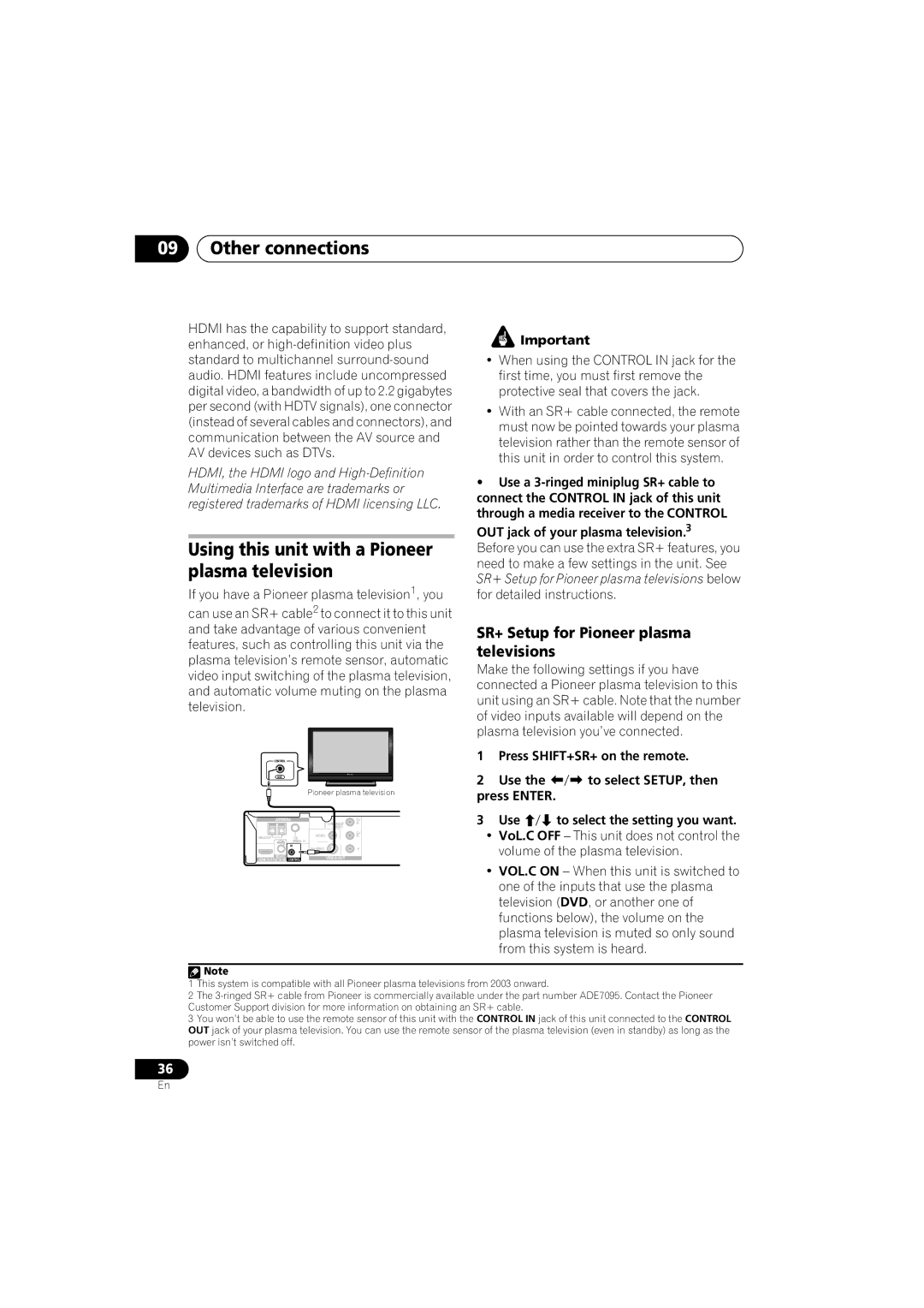 Pioneer S-DV363 Other connections, Using this unit with a Pioneer plasma television, OUT jack of your plasma television.3 