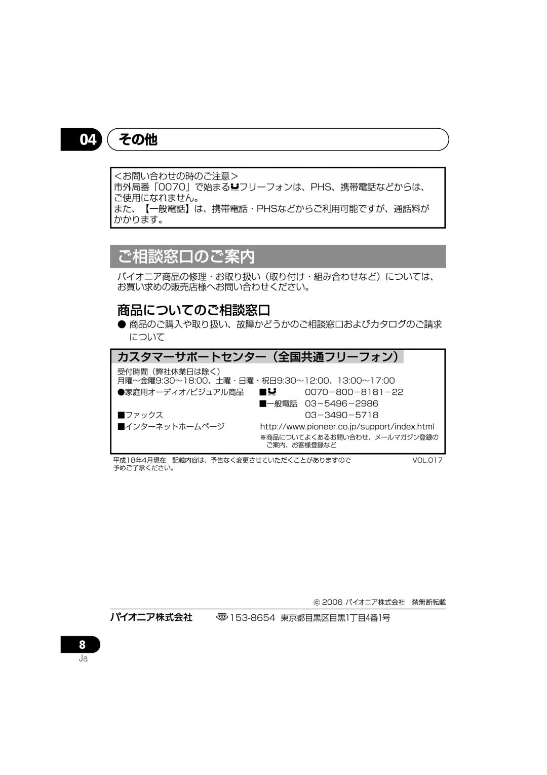 Pioneer IDK-80 manual 04 その他 